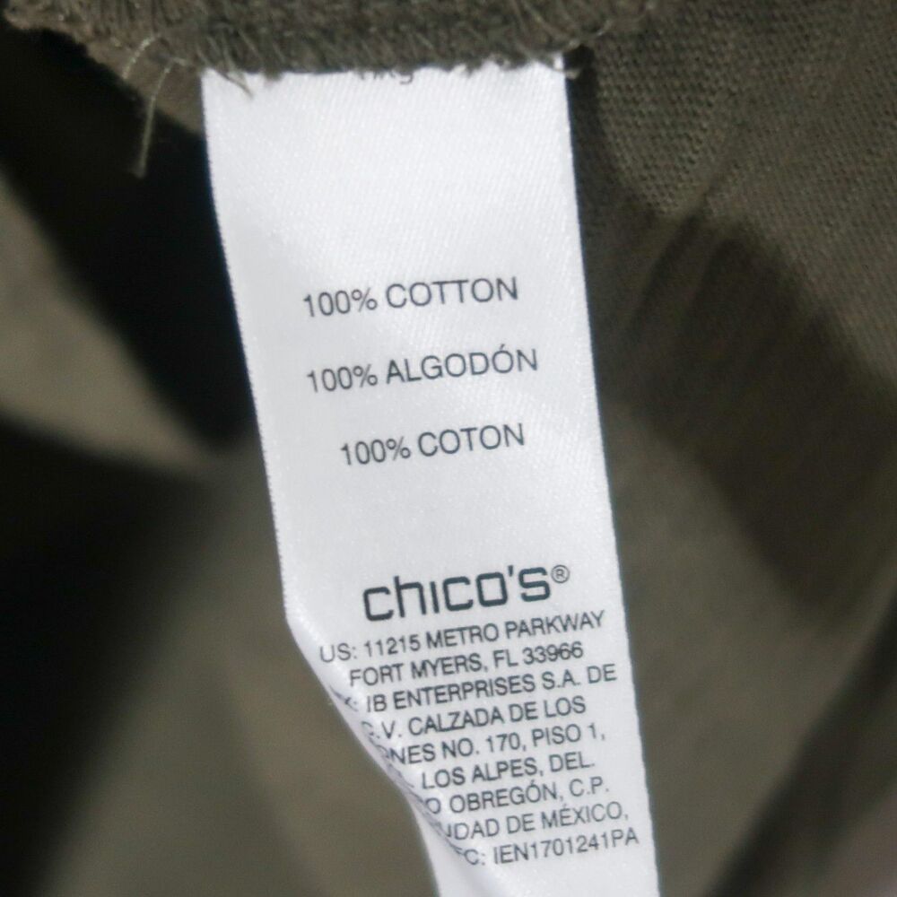 Chico's Womens 3/4 Sleeve T-Shirt Size 2 Large Olive Green Buttons Wrap Neutrals - Picture 9 of 10